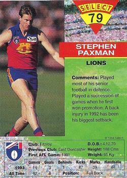 1994 Select AFL #79 Stephen Paxman Back